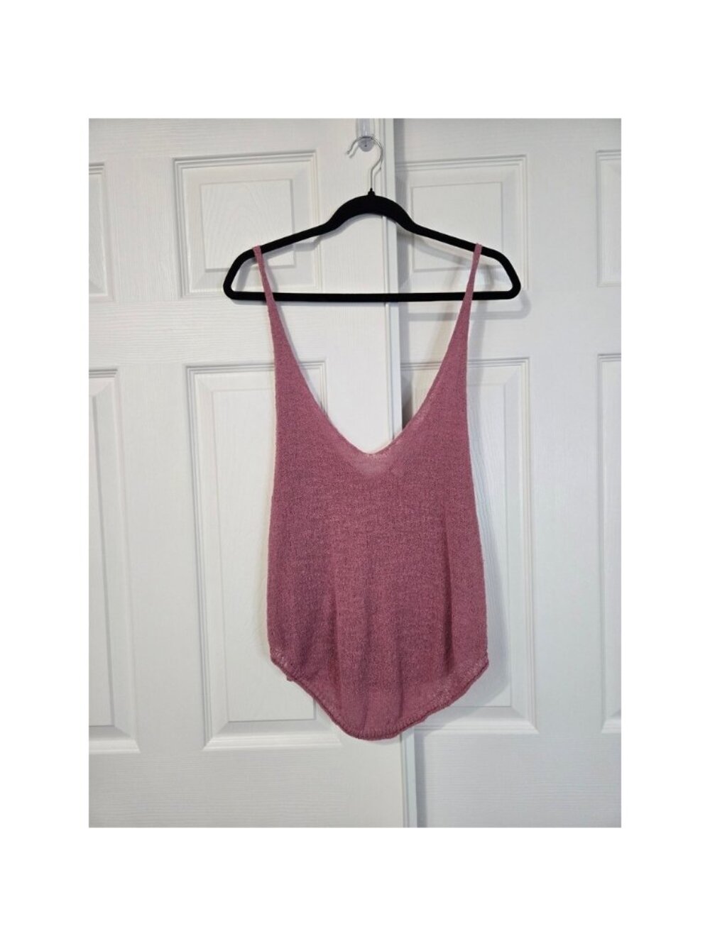 Free People FP Beach Rose Pink Knit V-Neck Tank Top Spaghetti Strap Medium